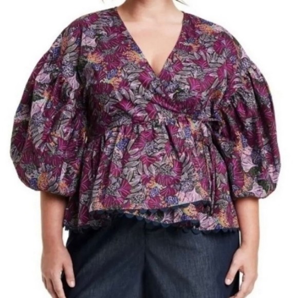 NWT Women's Kika Vargas x Target Purple Floral Peplum Top Size 3X - Picture 7 of 7